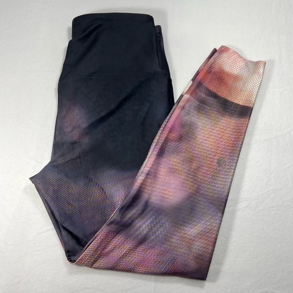MPG Black Purple Pink Orange Abstract Print Athletic Leggings Women's Size M - Picture 1 of 4
